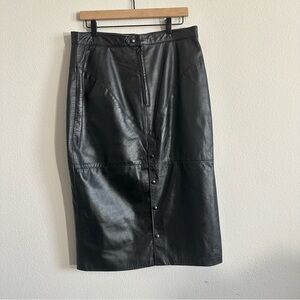 Vintage Lela leather long black midi skirt